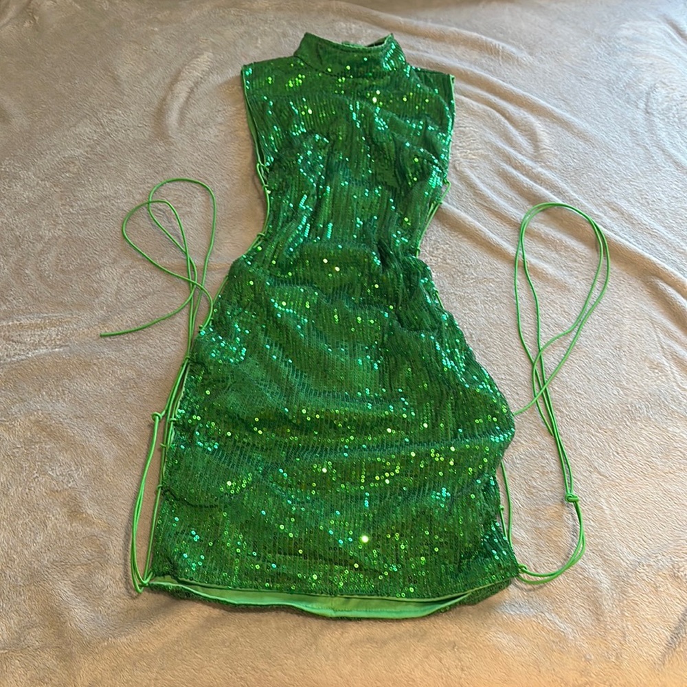 BIRTHDAY DRESS| Green Sequin Mini Dress